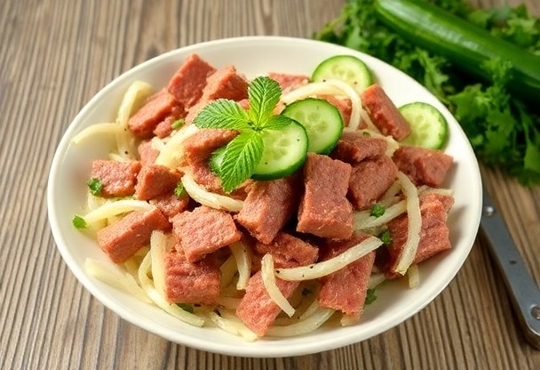Салат с говядиной, огурцом и квашеной капустой: как создать сытное и полезное блюдо.