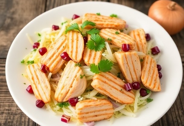 Салат с курицей, квашеной капустой и луком: как создать сытное и полезное блюдо.