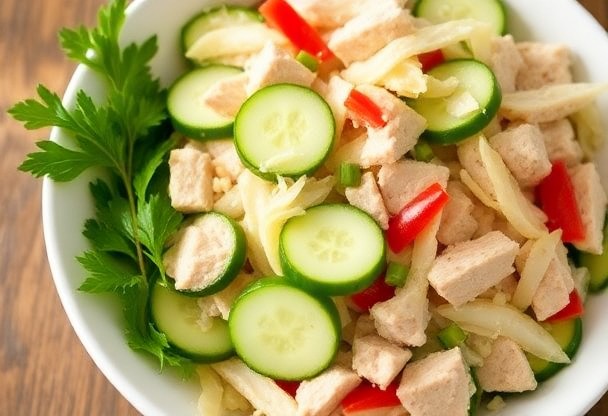 Салат с индейкой, огурцом и квашеной капустой: как создать сытное и полезное блюдо.